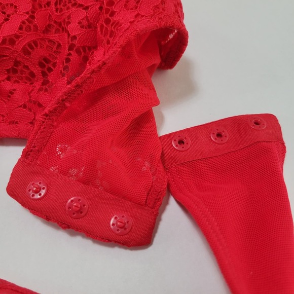 INC International Concepts Not So Basic LS Lace Mesh Bodysuit Red NWT $50 Large - Picture 12 of 12